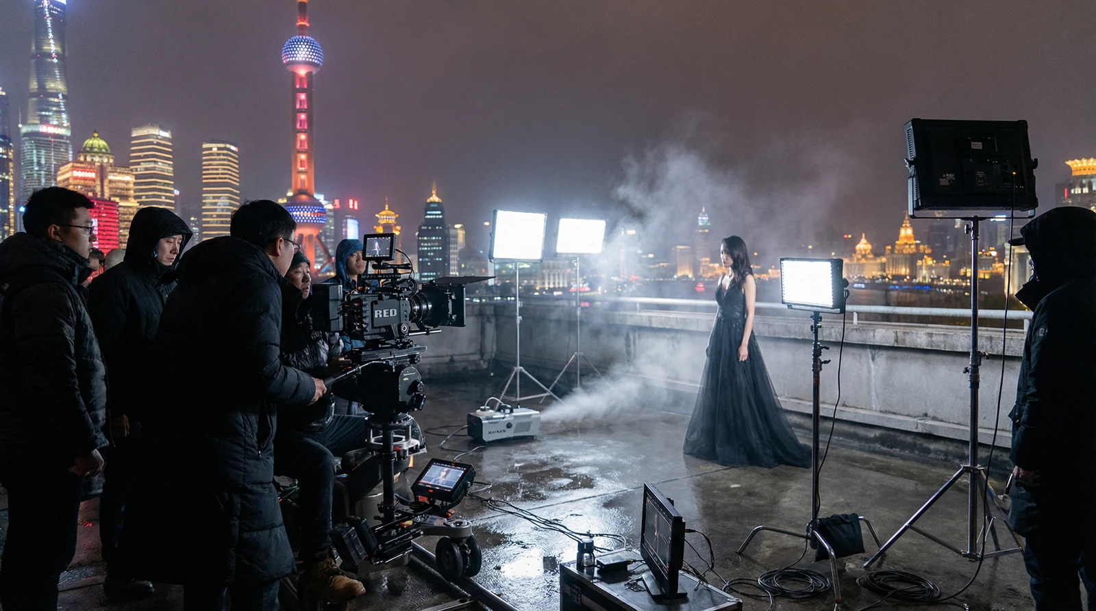 国产自拍上海外滩夜景拍摄现场实况