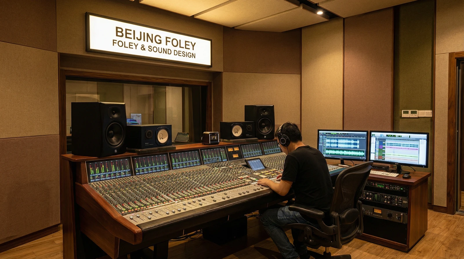 国产自拍专业录音棚音效制作现场